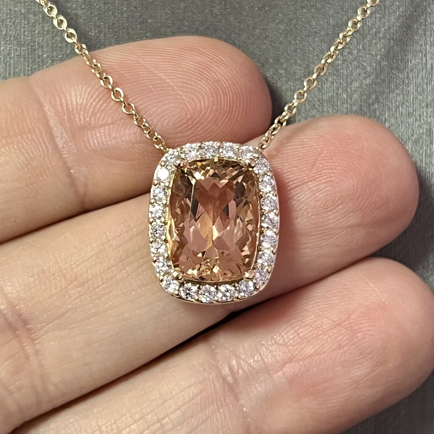 Diamond Morganite Pendant Necklace 14k Gold 7.35 TCW Certified $5,950 213256 - Certified Fine Jewelry