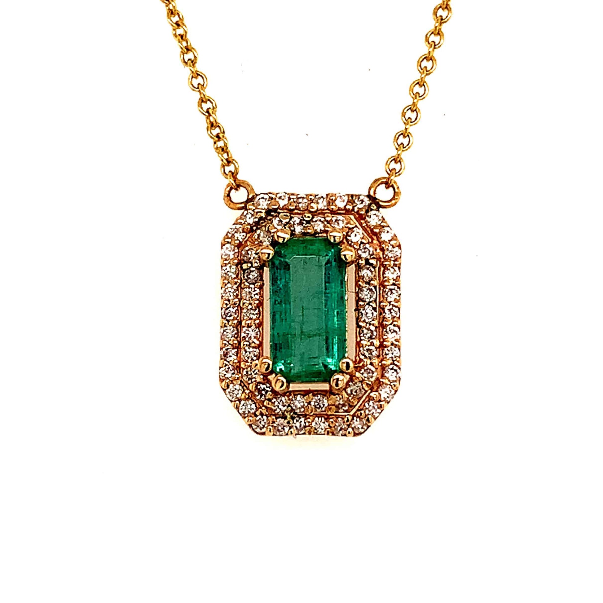 Natural Emerald Diamond Necklace 14k Gold 1.21 TCW 16" Certified $4,950 112176 - Certified Fine Jewelry