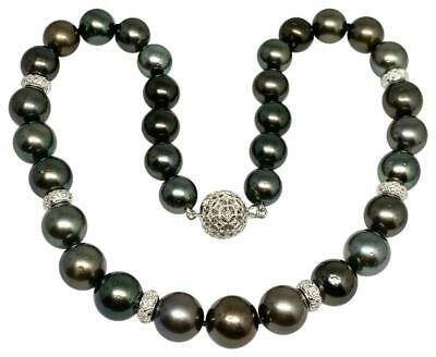 Diamond Tahitian Pearl 18k Gold Necklace 13.25 mm 17" Certified $24,500 914433 - Certified Fine Jewelry