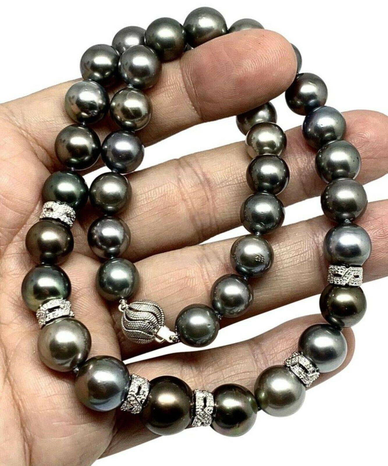 Diamond Tahitian Pearl Necklace 18k Gold 12.9 mm 18" Certified $12,250 821384 - Certified Fine Jewelry