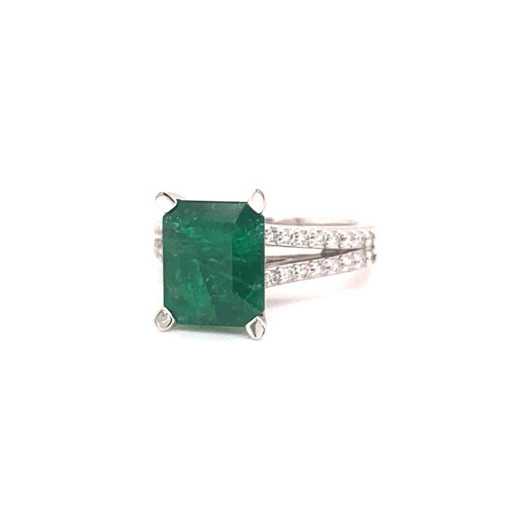 Diamond Emerald Platinum Ring 4.60 TCW Certified $7,950 920743 - Certified Fine Jewelry