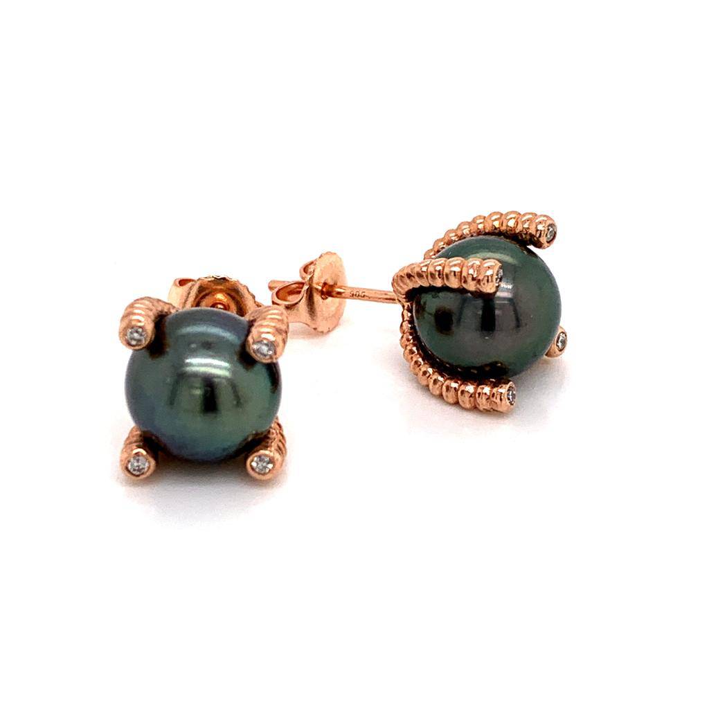 Diamond Large Tahitian Pearl Earrings 14k Gold 9.7 mm Certified $3,450 011914 - Certified Fine Jewelry
