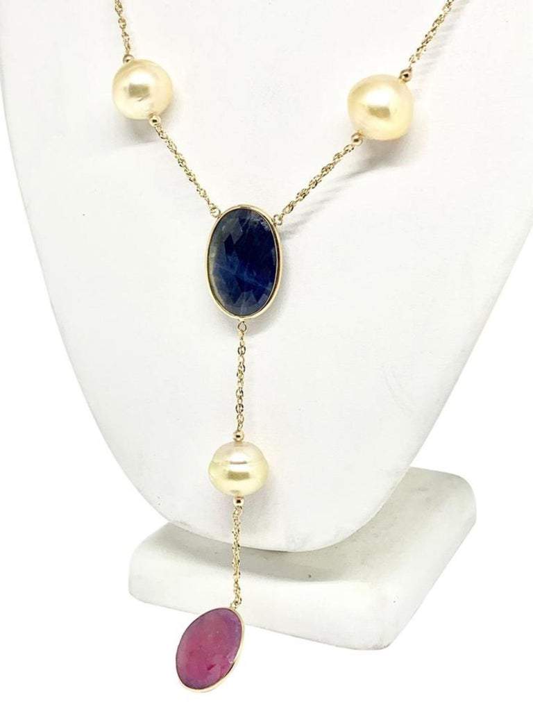 South Sea Pearl Ruby Sapphire Necklace 15.5 mm 14k Gold Certified $4,950 820707 - Certified Fine Jewelry
