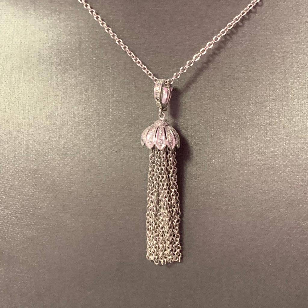 Diamond Tassel Pendant Chain Necklace 18k Gold 0.15 TCW Certified $3,950 111311 - Certified Fine Jewelry