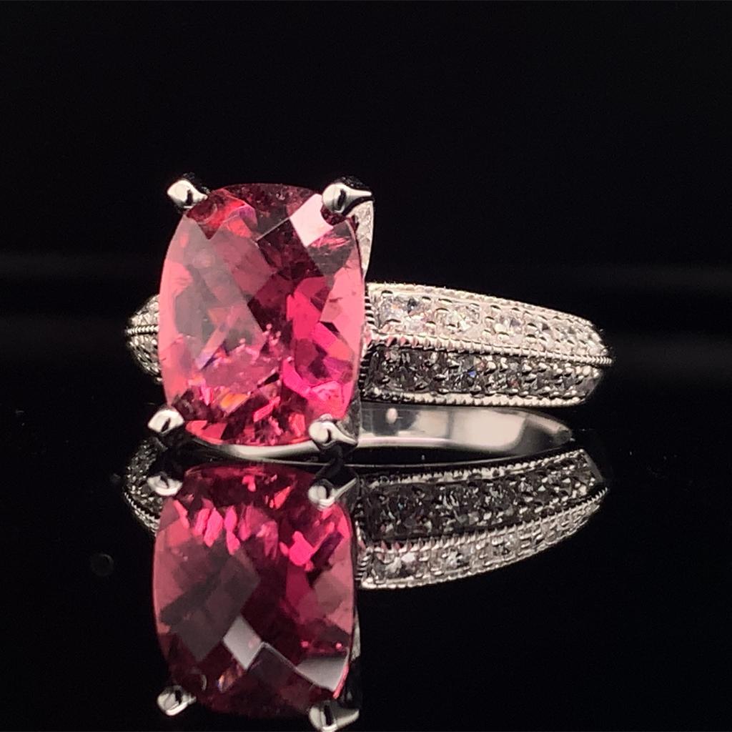 Diamond Tourmaline Rubellite Ring 6.75 14k Gold 4.10 TCW Women Certified $4,600 911206 - Certified Fine Jewelry