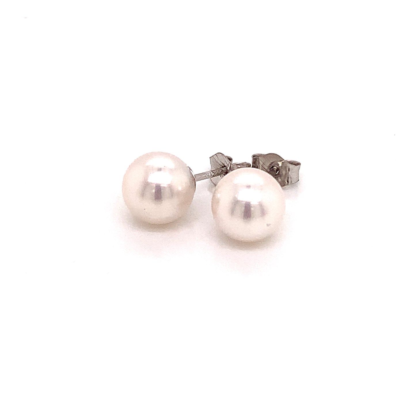Akoya Pearl Stud Earrings 14k White Gold 6.95 mm Certified $599 015867 - Certified Fine Jewelry