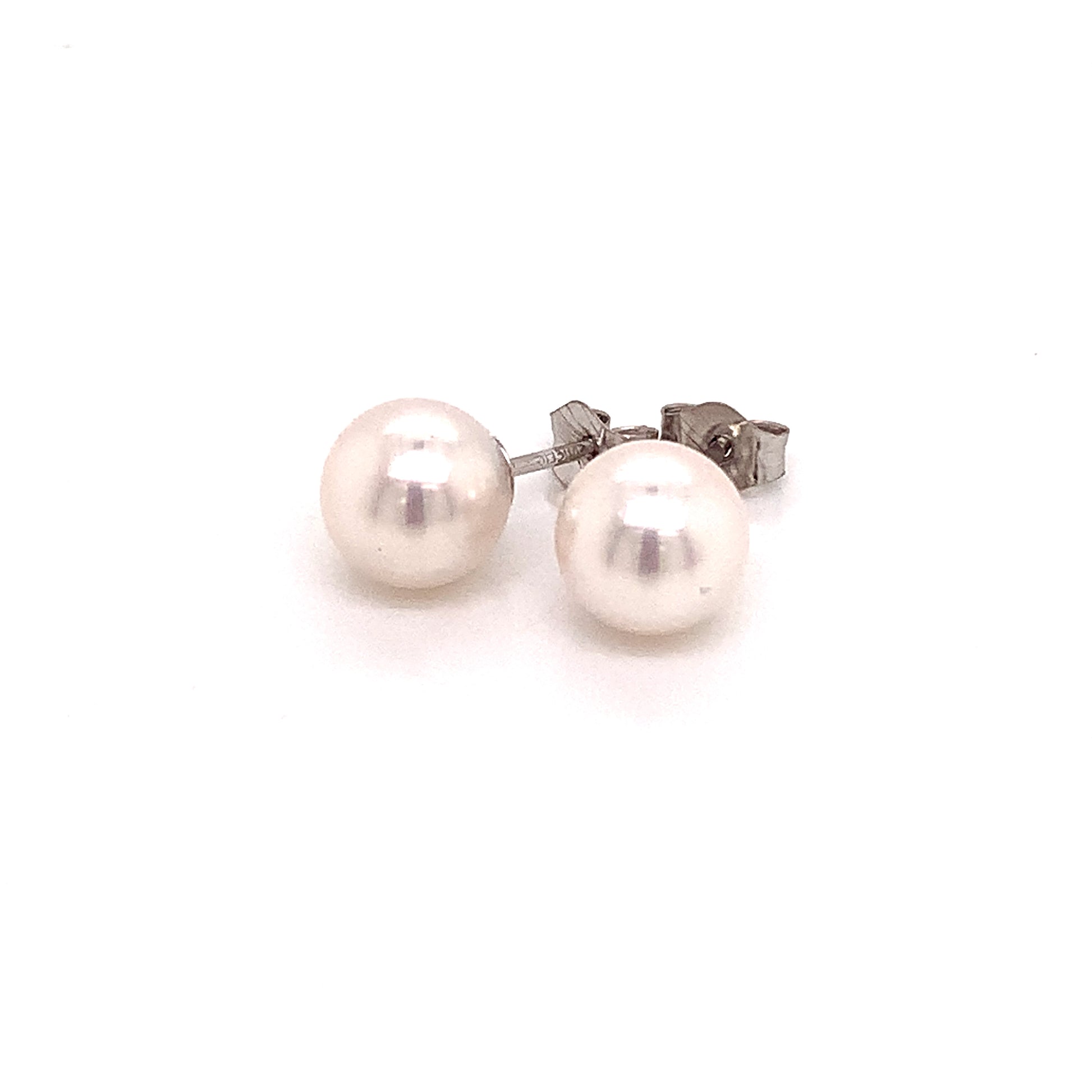 Akoya Pearl Stud Earrings 14k White Gold 6.95 mm Certified $599 015867 - Certified Fine Jewelry