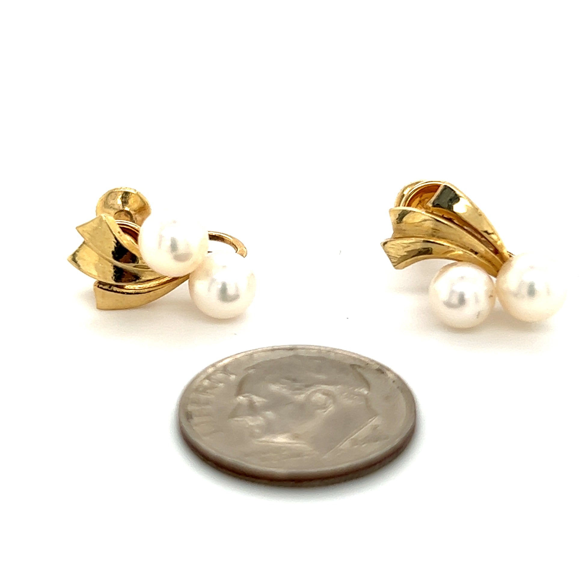 Mikimoto Estate Akoya Pearl Earrings 14k Gold 5.70 mm 4.5 Grams M252 - Certified Fine Jewelry