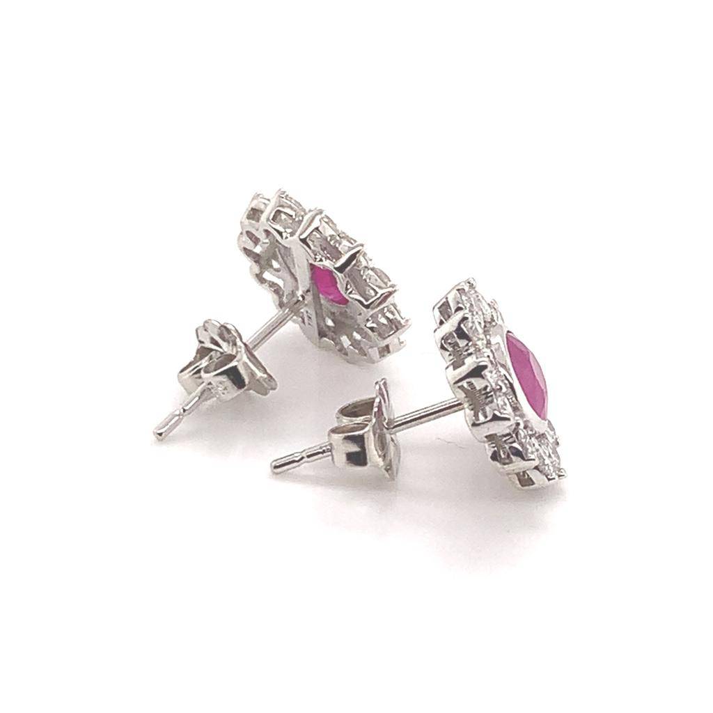 Diamond Ruby Stud Earrings 14k White Gold 3.00 mm Certified $4,550 018668 - Certified Fine Jewelry