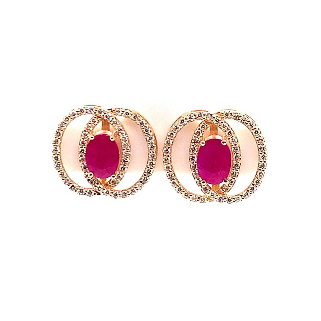 Diamond Ruby Stud Earrings 14k Yellow Gold 2.41 TCW Certified $5,950 018661 - Certified Fine Jewelry
