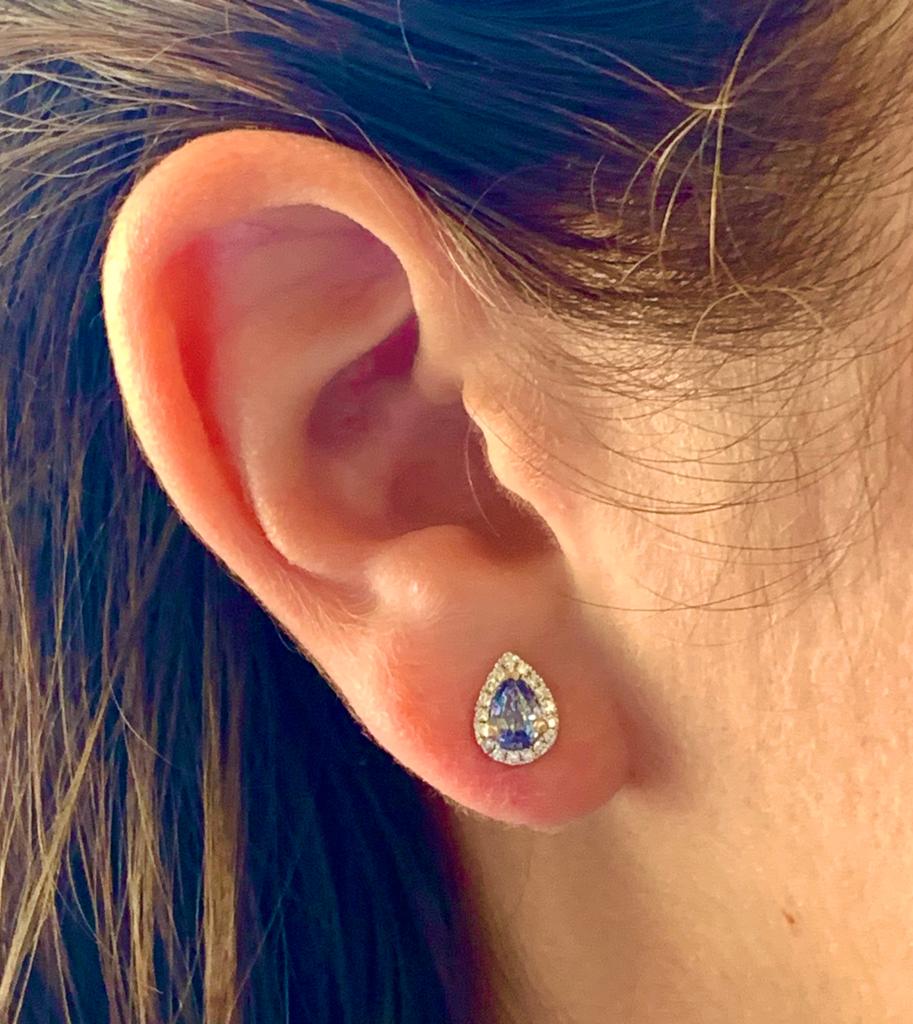 Diamond Sapphire Earrings 18k Gold Stud .60 CTW Certified $2,295 921738 - Certified Fine Jewelry
