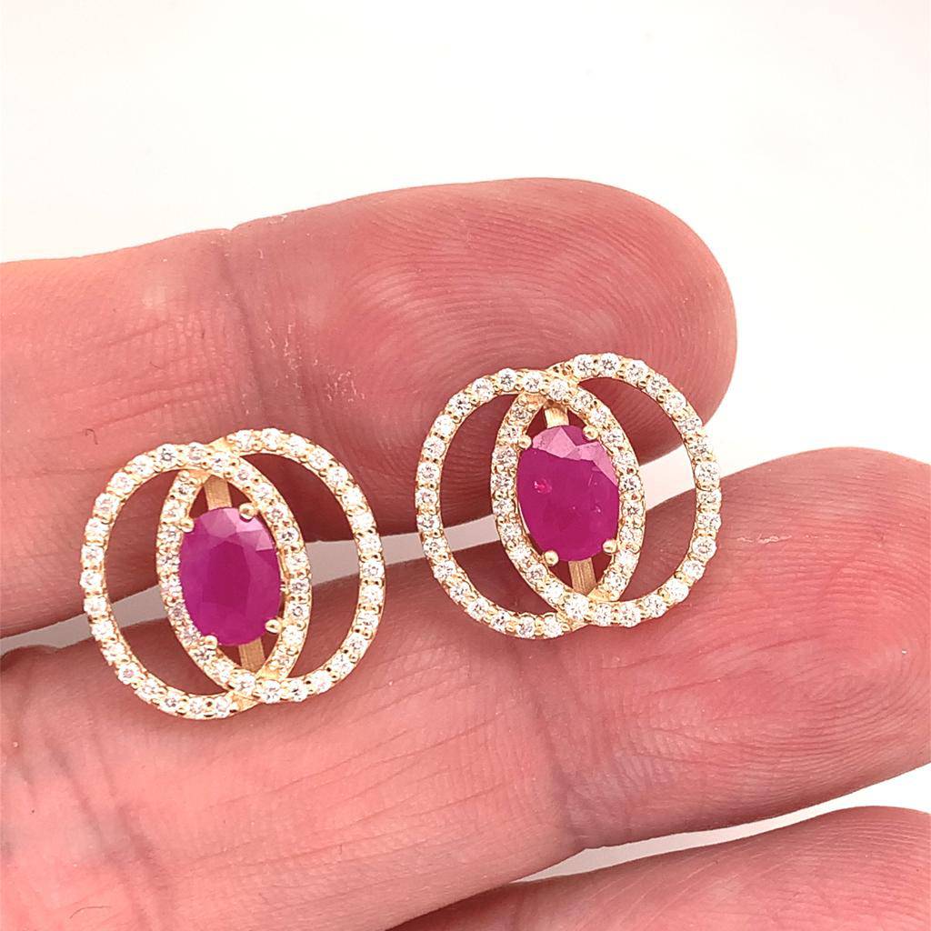Diamond Ruby Stud Earrings 14k Yellow Gold 2.41 TCW Certified $5,950 018661 - Certified Fine Jewelry