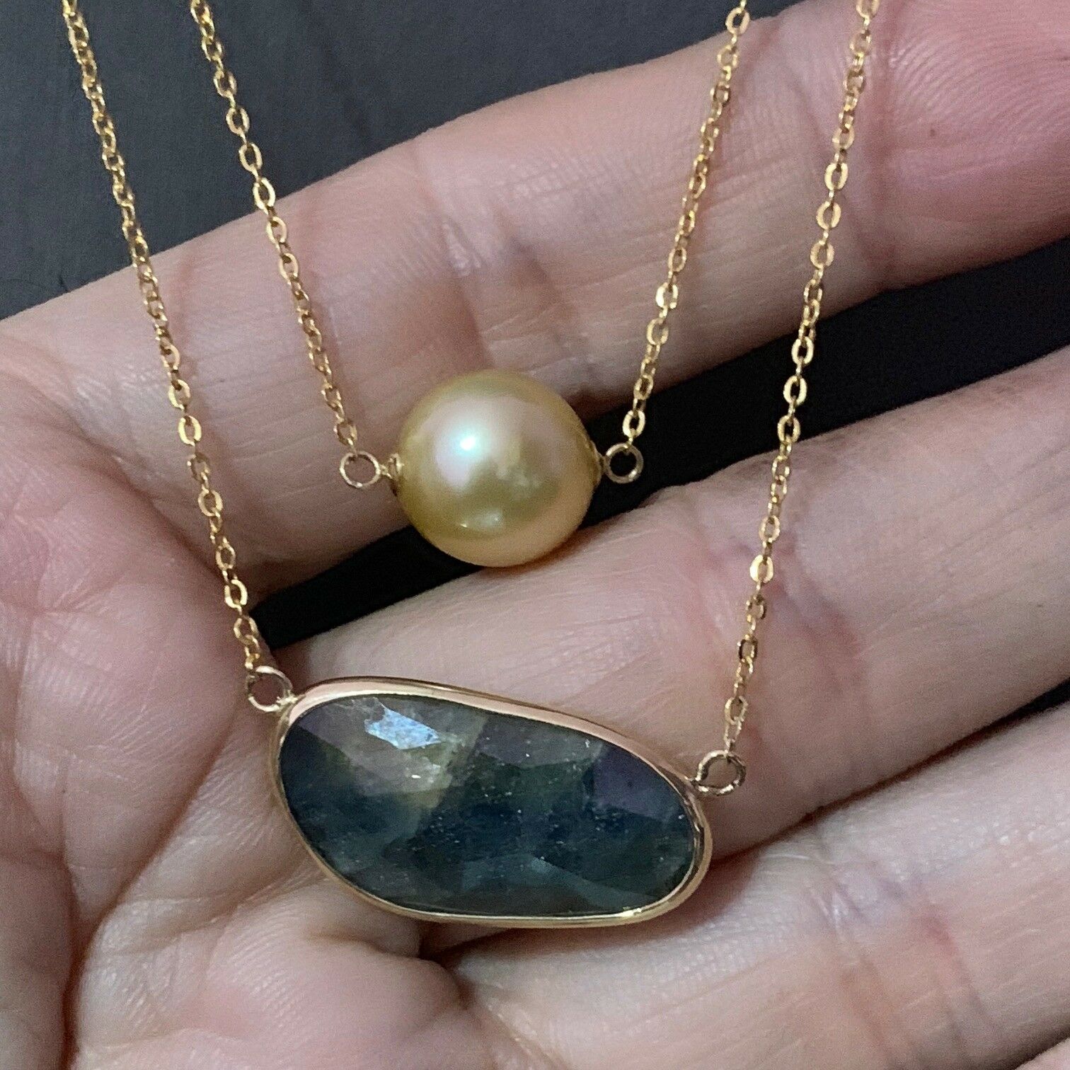 Golden South Sea Pearl Sapphire 14Kt 11.7Mm 19" Necklace Certified $1,790 820697 - Certified Fine Jewelry