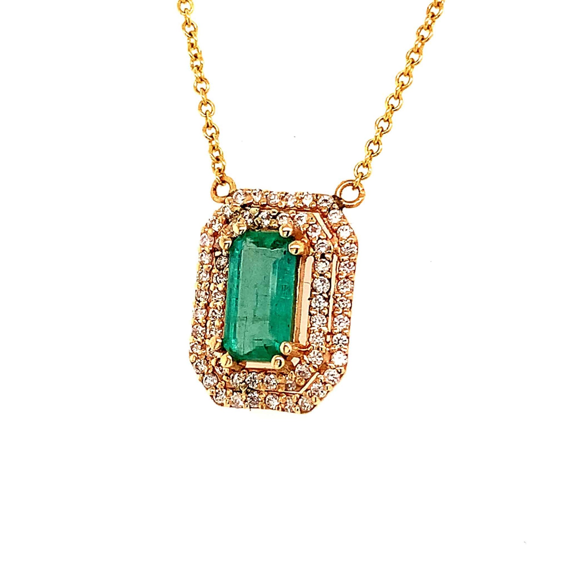 Natural Emerald Diamond Necklace 14k Gold 1.21 TCW 16" Certified $4,950 112176 - Certified Fine Jewelry