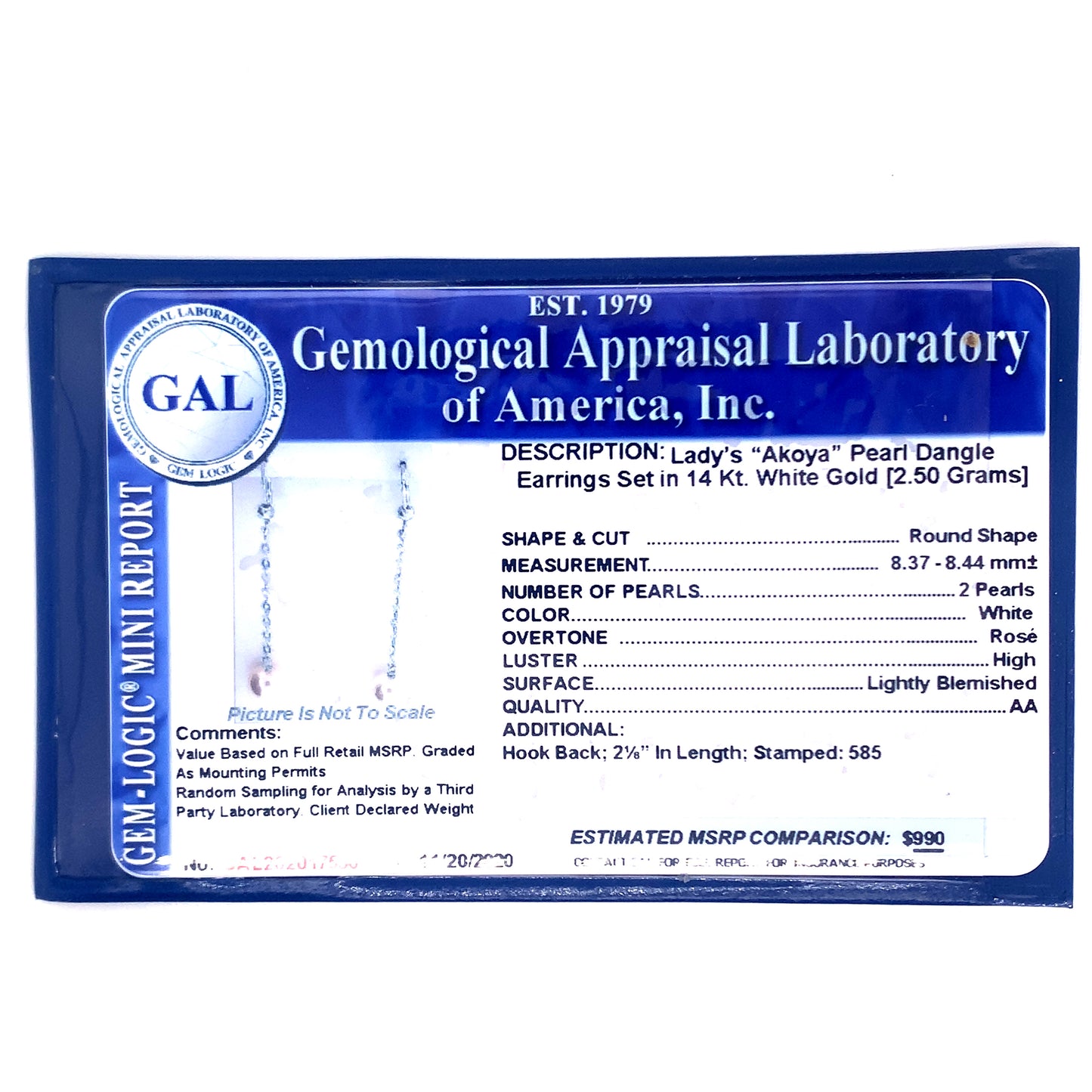 Akoya Pearl Earrings 14k Gold 8.44 mm Certified $990 017536 - Certified Fine Jewelry