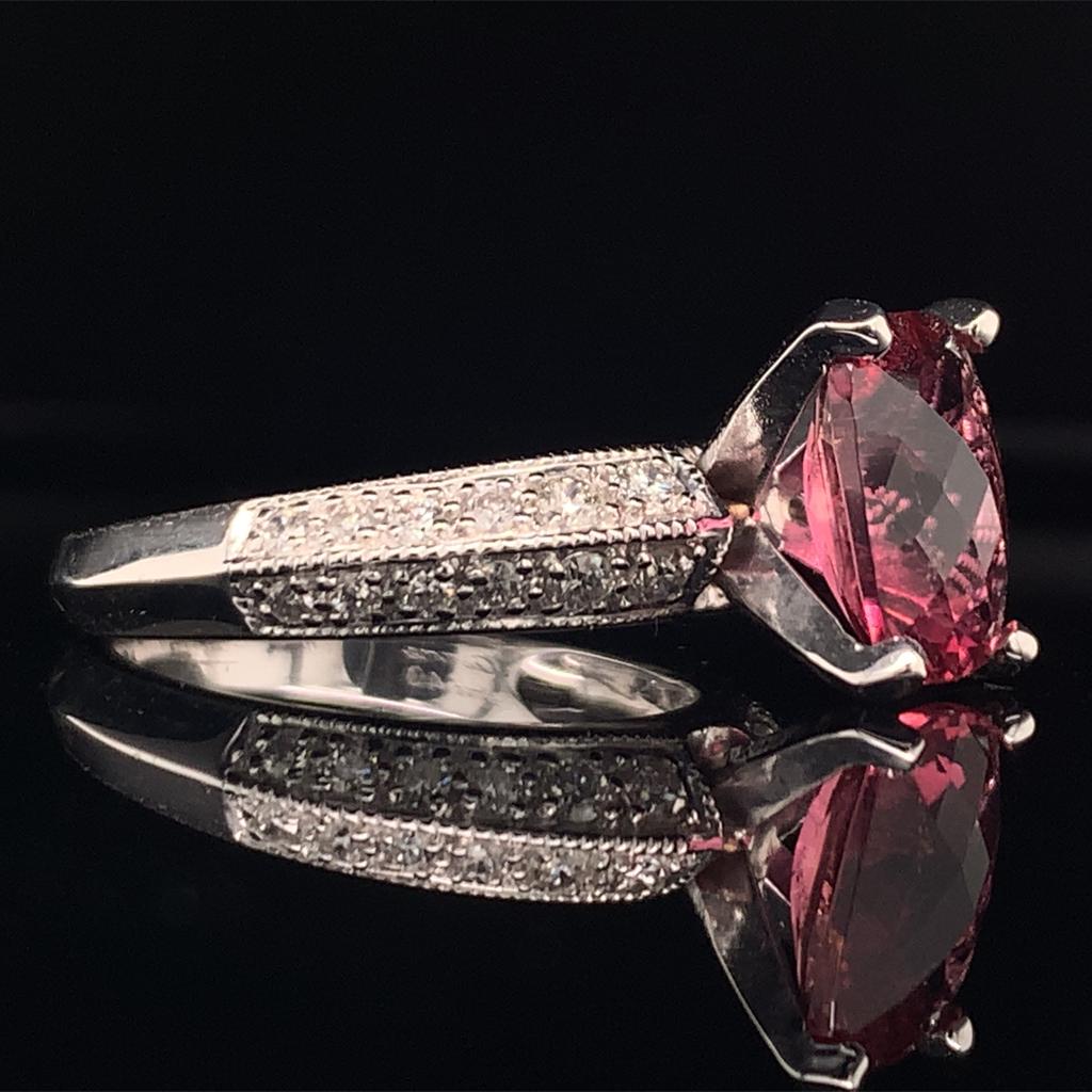 Diamond Tourmaline Rubellite Ring 6.75 14k Gold 4.10 TCW Women Certified $4,600 911206 - Certified Fine Jewelry
