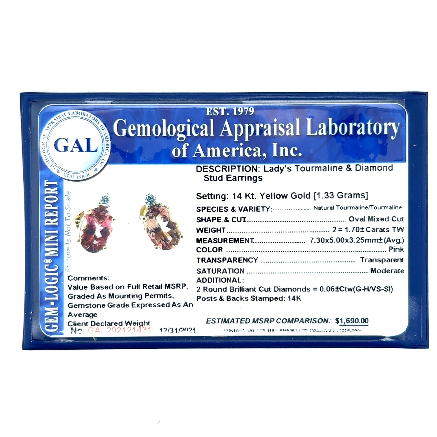 Natural Tourmaline Diamond Stud Earrings 14k Y Gold 1.76 TCW Certified $1,690 121431 - Certified Fine Jewelry