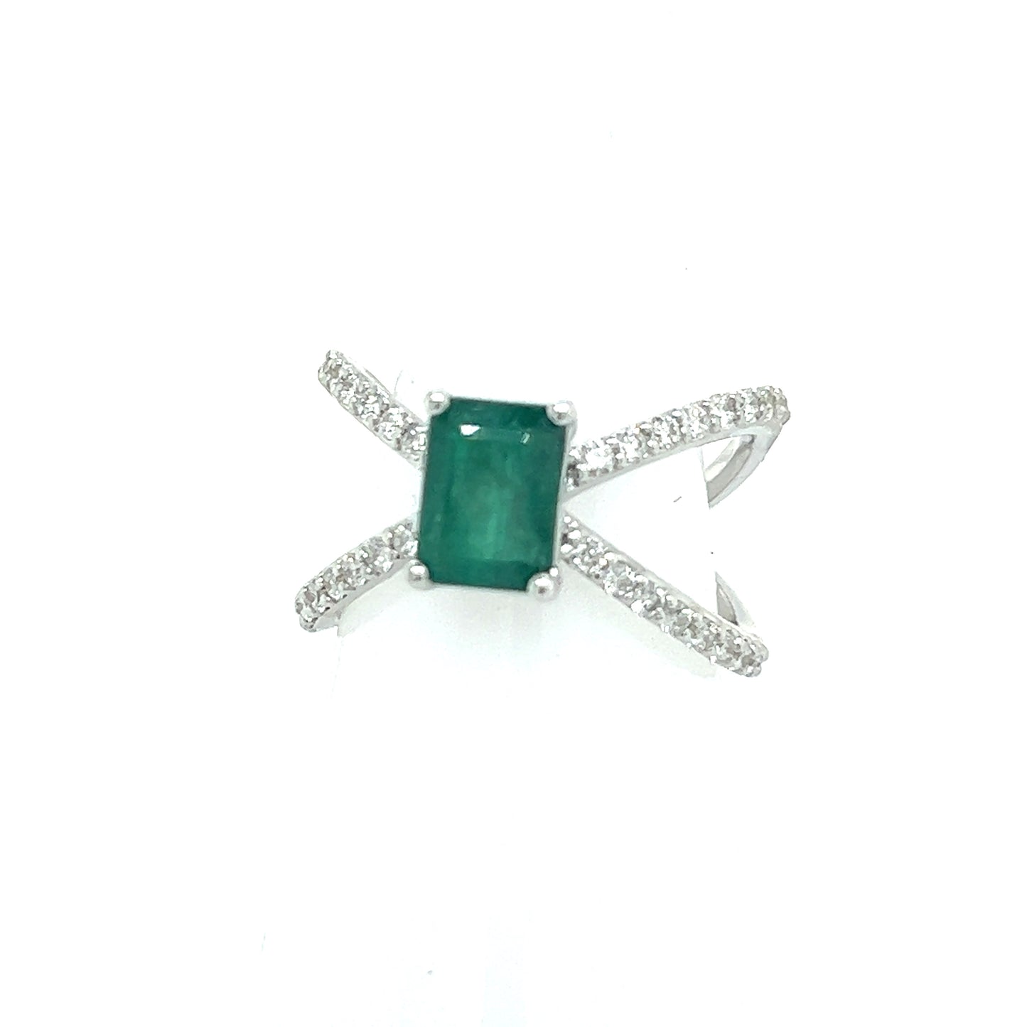 Natural Emerald Diamond Ring Size 6.5 14k W Gold 1.7 TCW Certified $4,975 217846 - Certified Fine Jewelry