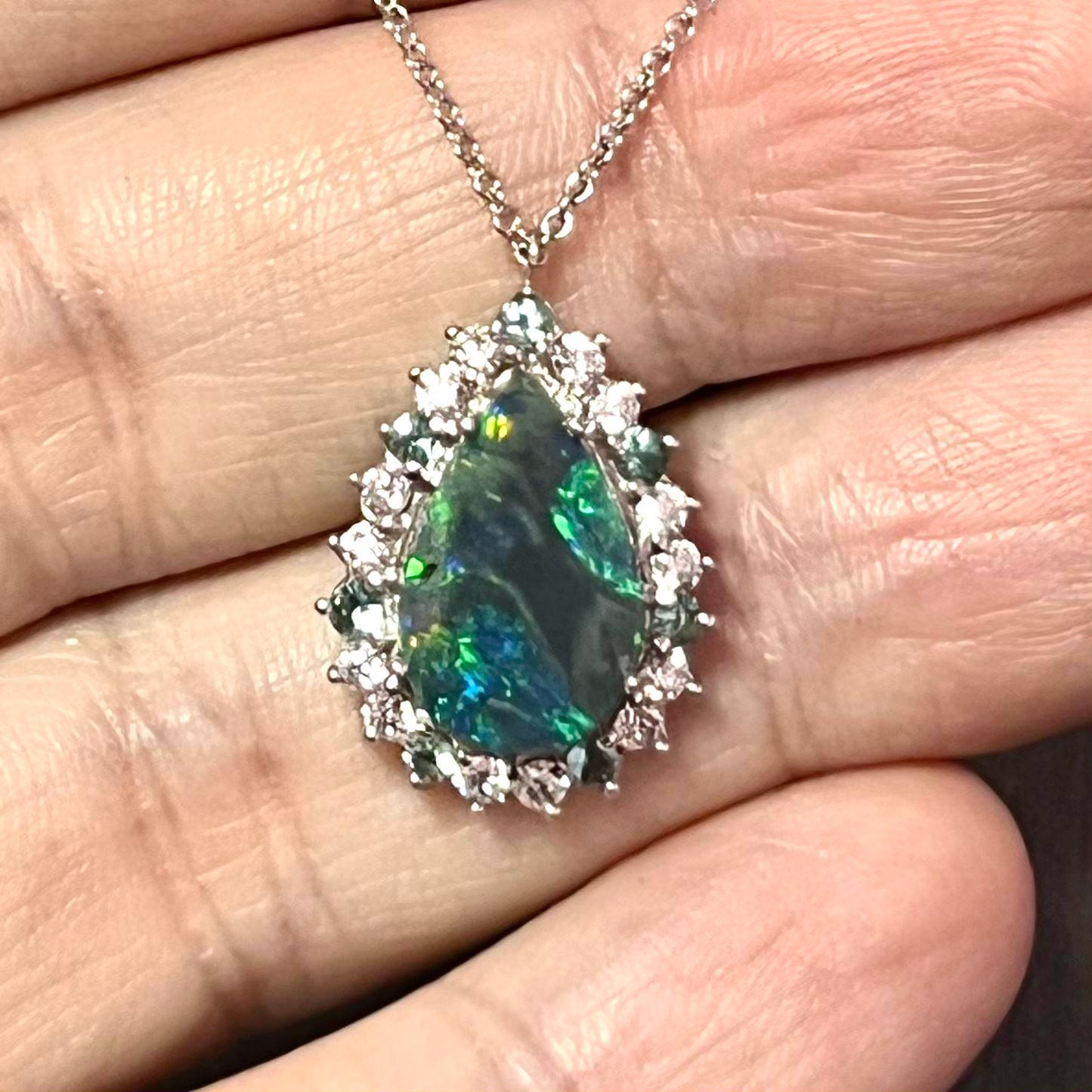 Natural Opal Diamond Pendant w/ 18" Gold Chain 3.25 TCW GIA Certified $8,950 211197 - Certified Fine Jewelry