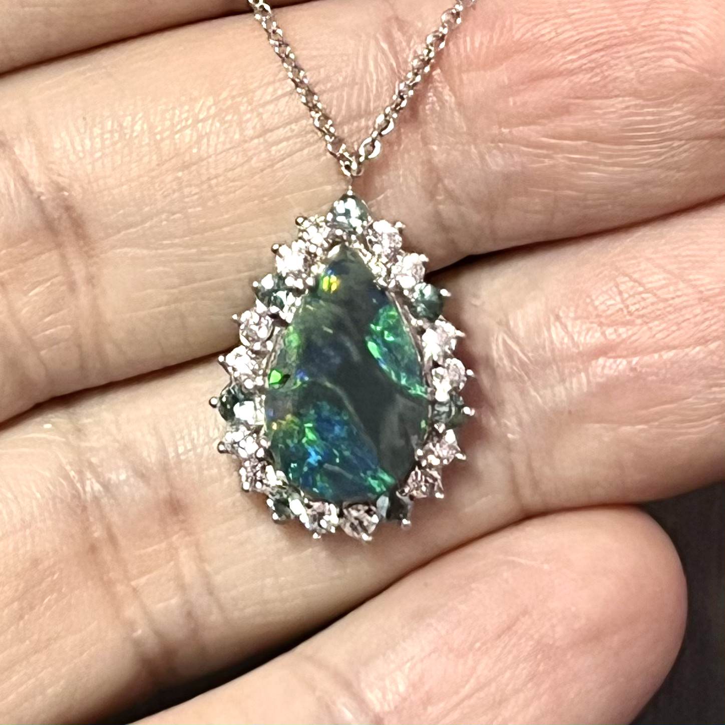 Natural Opal Diamond Pendant w/ 18" Gold Chain 3.25 TCW GIA Certified $8,950 211197 - Certified Fine Jewelry