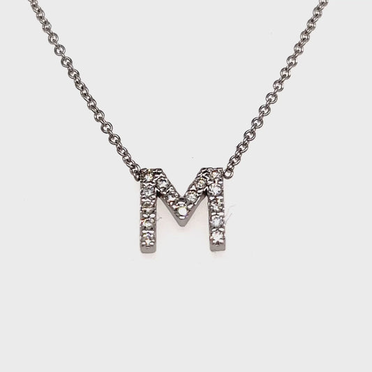 Diamond Letter "M" Pendant Necklace 18" 14k Gold 0.19 TCW Certified $1,950 121278