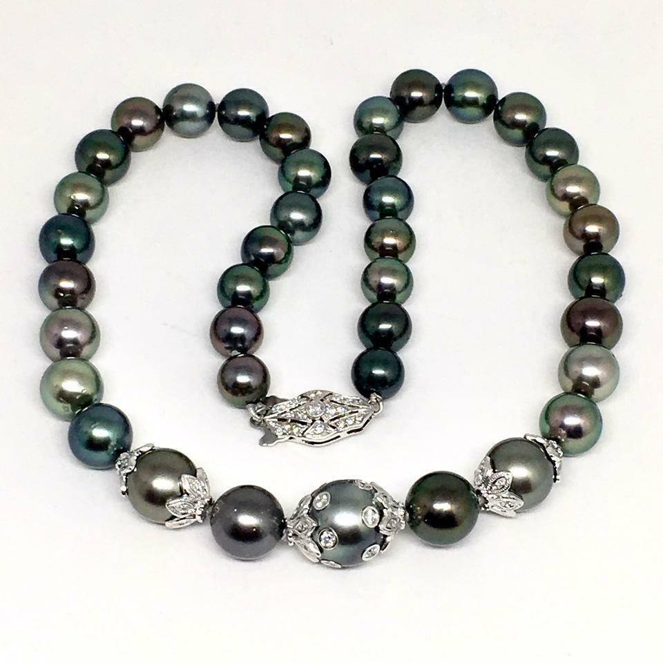 Diamond Tahitian Pearl Necklace 18k Gold 13.25 mm 17" Certified $19,690 822492 - Certified Fine Jewelry
