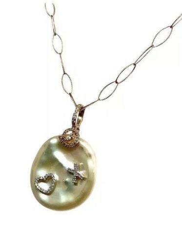 Diamond Fresh Water Pearl Necklace 14k Gold Pendant 16.25" Italy Certified $2,950 910819 - Certified Fine Jewelry