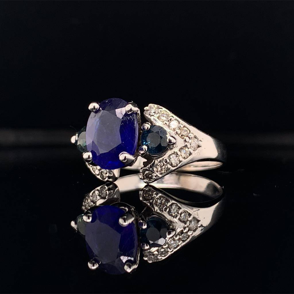 Diamond Sapphire Ring 14k Gold 3.31 TCW Women Certified $2,800 912271 - Certified Fine Jewelry