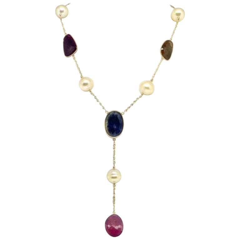 South Sea Pearl Ruby Sapphire Necklace 15.5 mm 14k Gold Certified $4,950 820707 - Certified Fine Jewelry