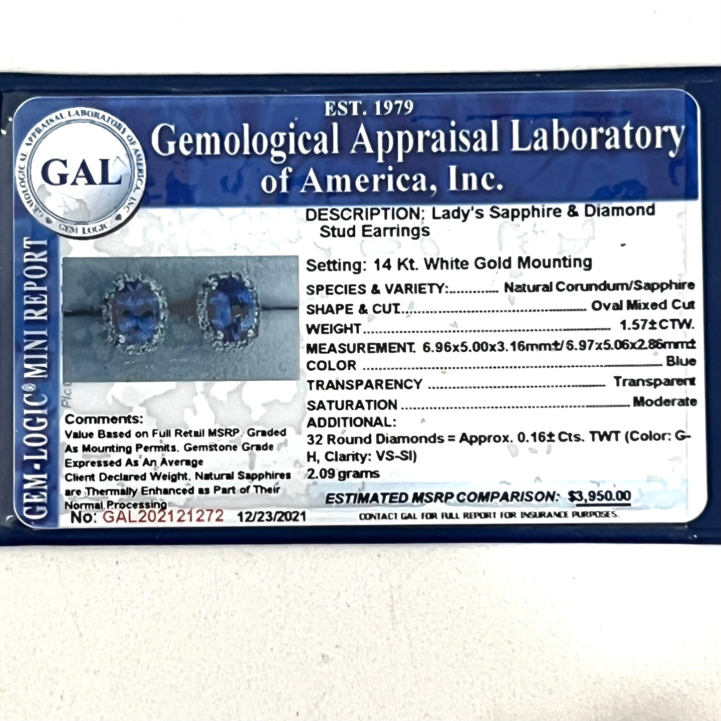 Natural Sapphire Diamond Earrings 14k Gold 1.73 TCW Certified $3,950 121272 - Certified Fine Jewelry