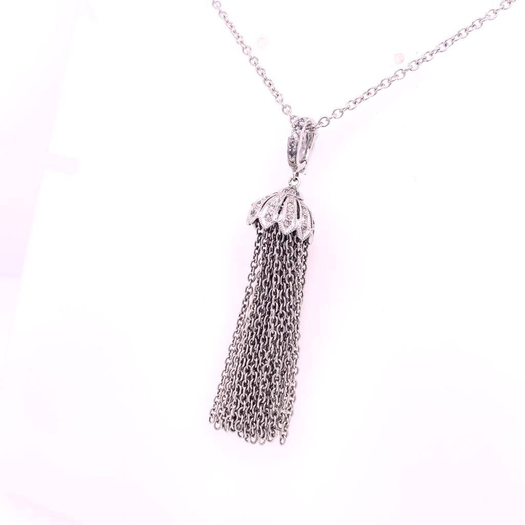 Diamond Tassel Pendant Chain Necklace 18k Gold 0.15 TCW Certified $3,950 111311 - Certified Fine Jewelry