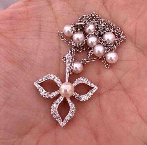 Diamond Akoya Pearl Necklace 14k Gold 5.75 mm 18.5" Certified $3,950 818062 - Certified Fine Jewelry