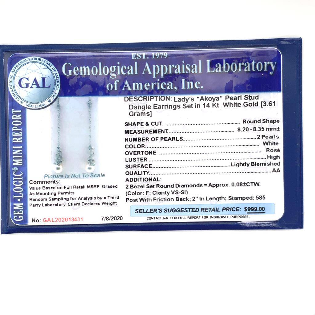 Akoya Pearl Earrings 14 KT Gold Certified $999 013431 - Certified Fine Jewelry