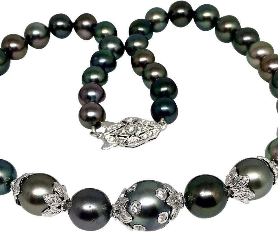 Diamond Tahitian Pearl Necklace 18k Gold 13.25 mm 17" Certified $19,690 822492 - Certified Fine Jewelry