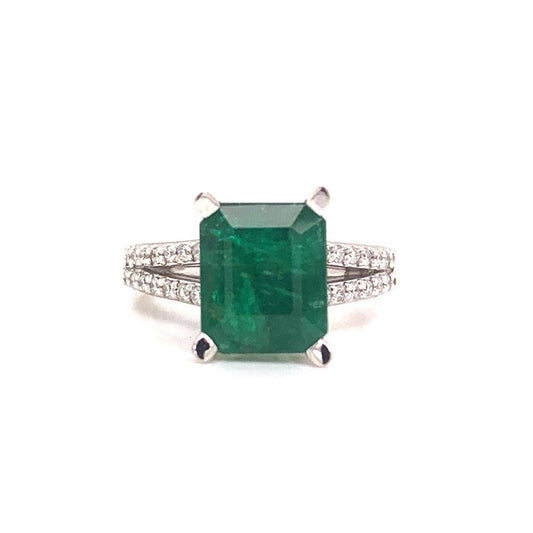 Diamond Emerald Platinum Ring 4.60 TCW Certified $7,950 920743 - Certified Fine Jewelry