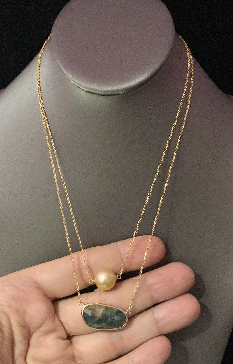 Golden South Sea Pearl Sapphire 14Kt 11.7Mm 19" Necklace Certified $1,790 820697 - Certified Fine Jewelry
