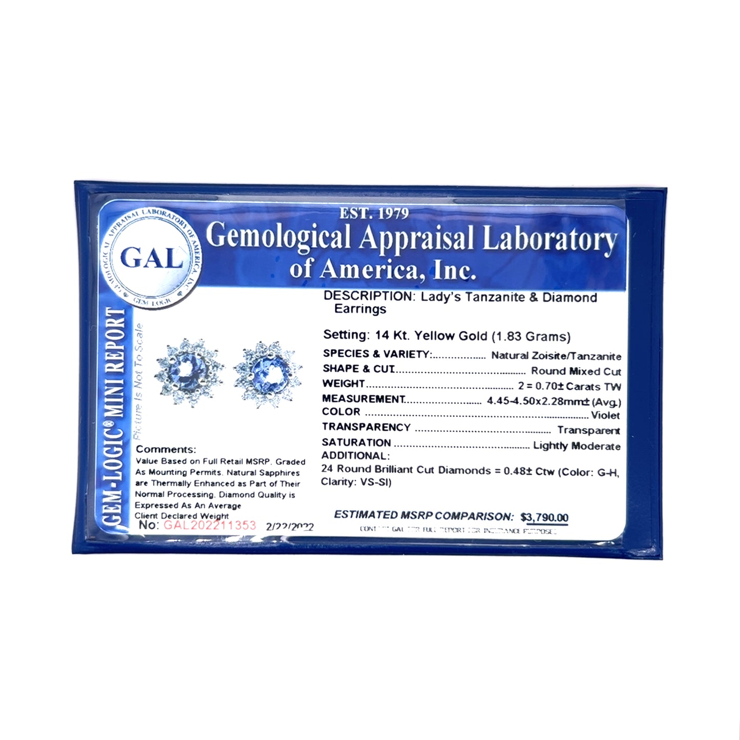 Natural Tanzanite Diamond Stud Earrings 14k Y Gold 1.18 TCW Certified $3,790 211353 - Certified Fine Jewelry