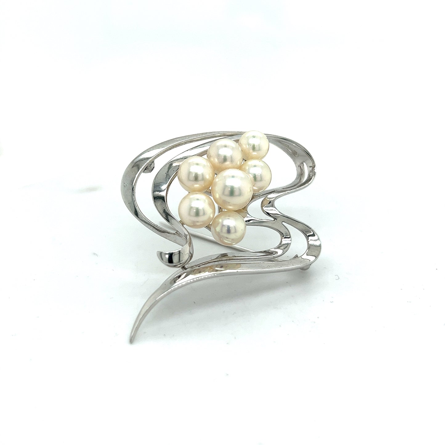 Mikimoto Estate Akoya Pearl Brooch Pin Sterling Silver 8 mm M294 - Certified Fine Jewelry