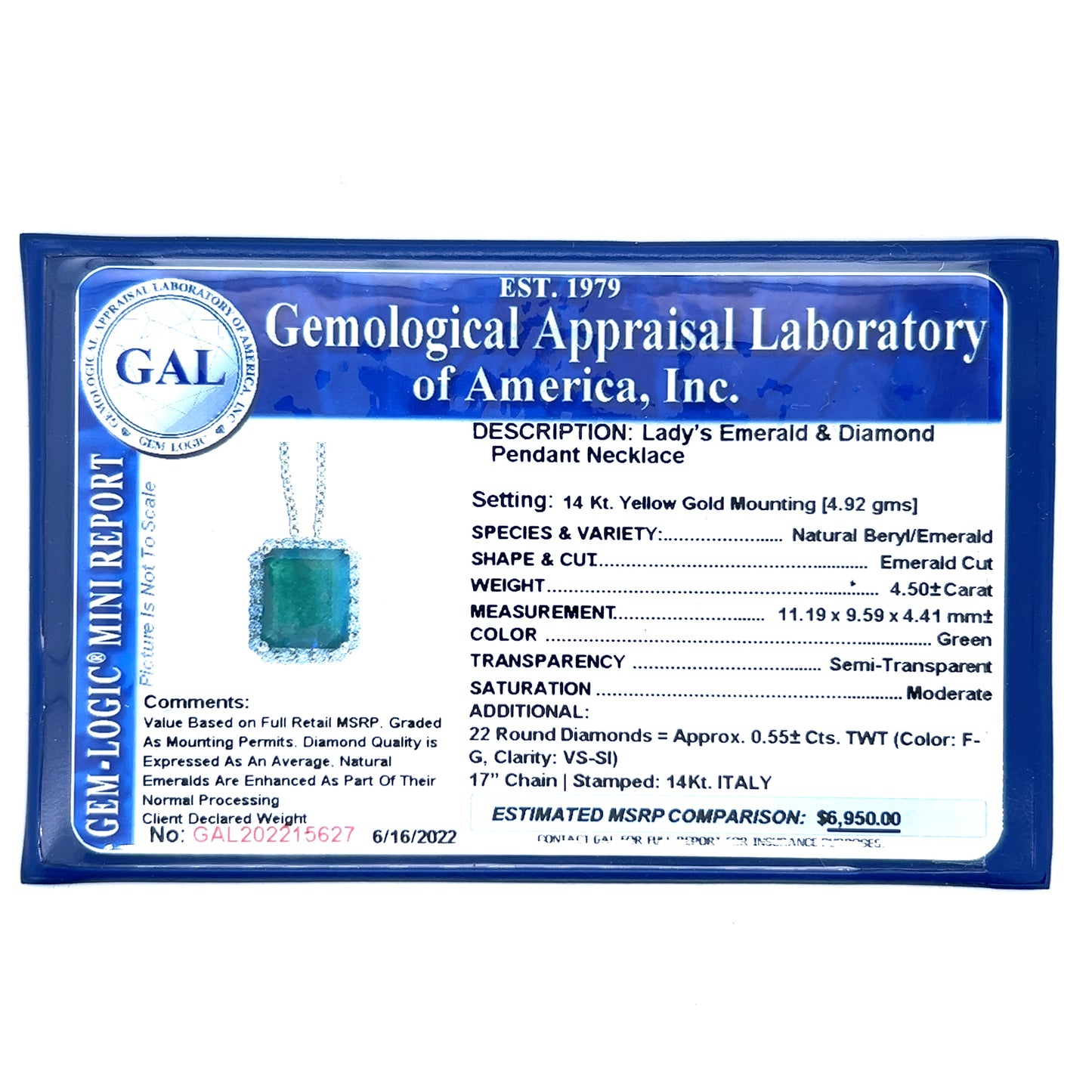 Natural Emerald Diamond Pendant Necklace 17" 14k Yellow Gold 5.05 TCW Certified $6,950 215627 - Certified Fine Jewelry