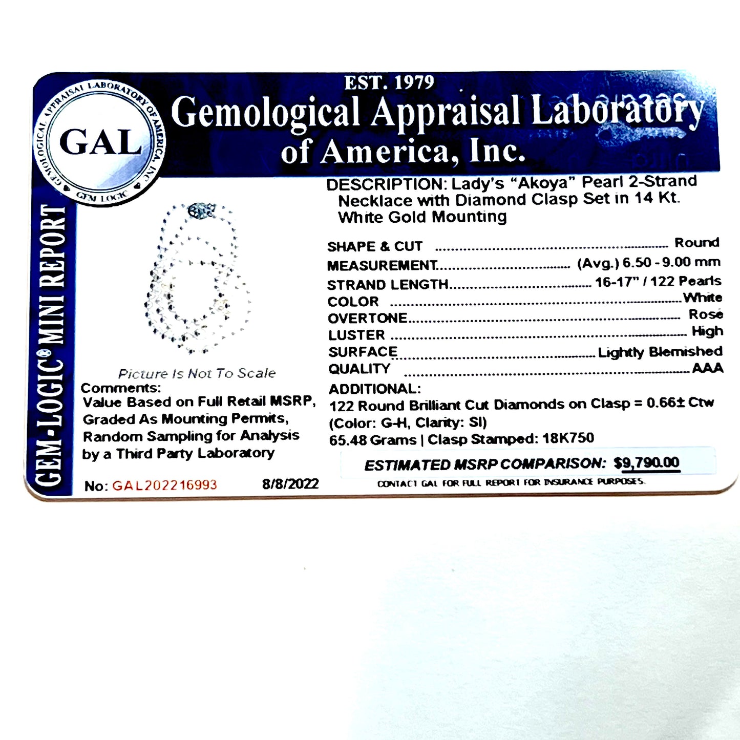 Akoya Pearl Diamond Necklace 16-17" 14k W Gold 0.66 TCW Certified $9,790 216993 - Certified Fine Jewelry