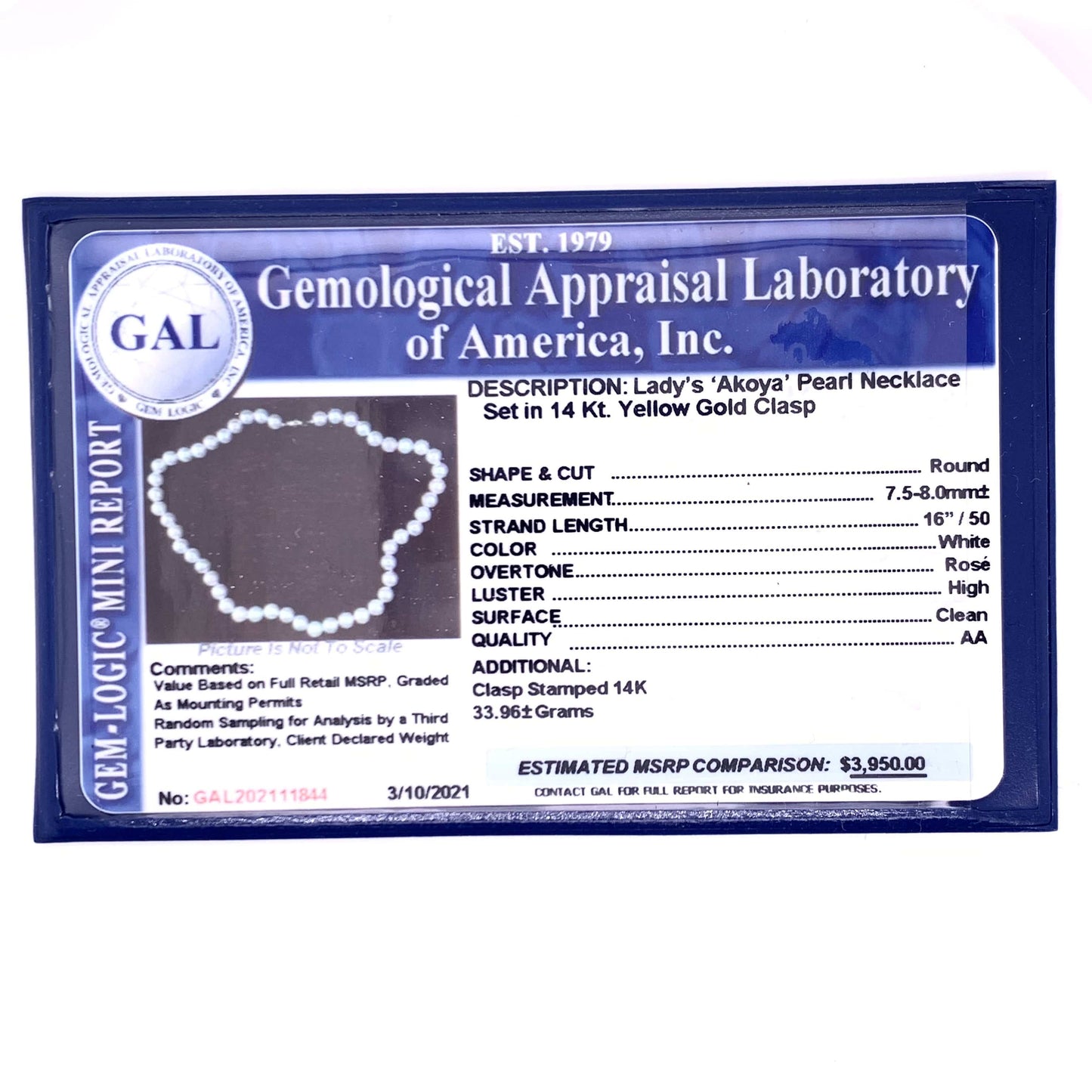 Akoya Pearl Necklace 14k YG 8 mm 16" Certified $3,950 111844 - Certified Fine Jewelry