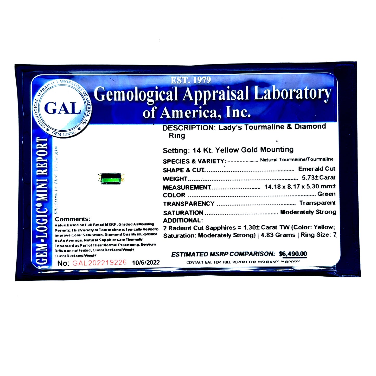 Natural Tourmaline Diamond Ring Size 7 14 Y Gold 7.03 TCW Certified $6,490 219226 - Certified Fine Jewelry