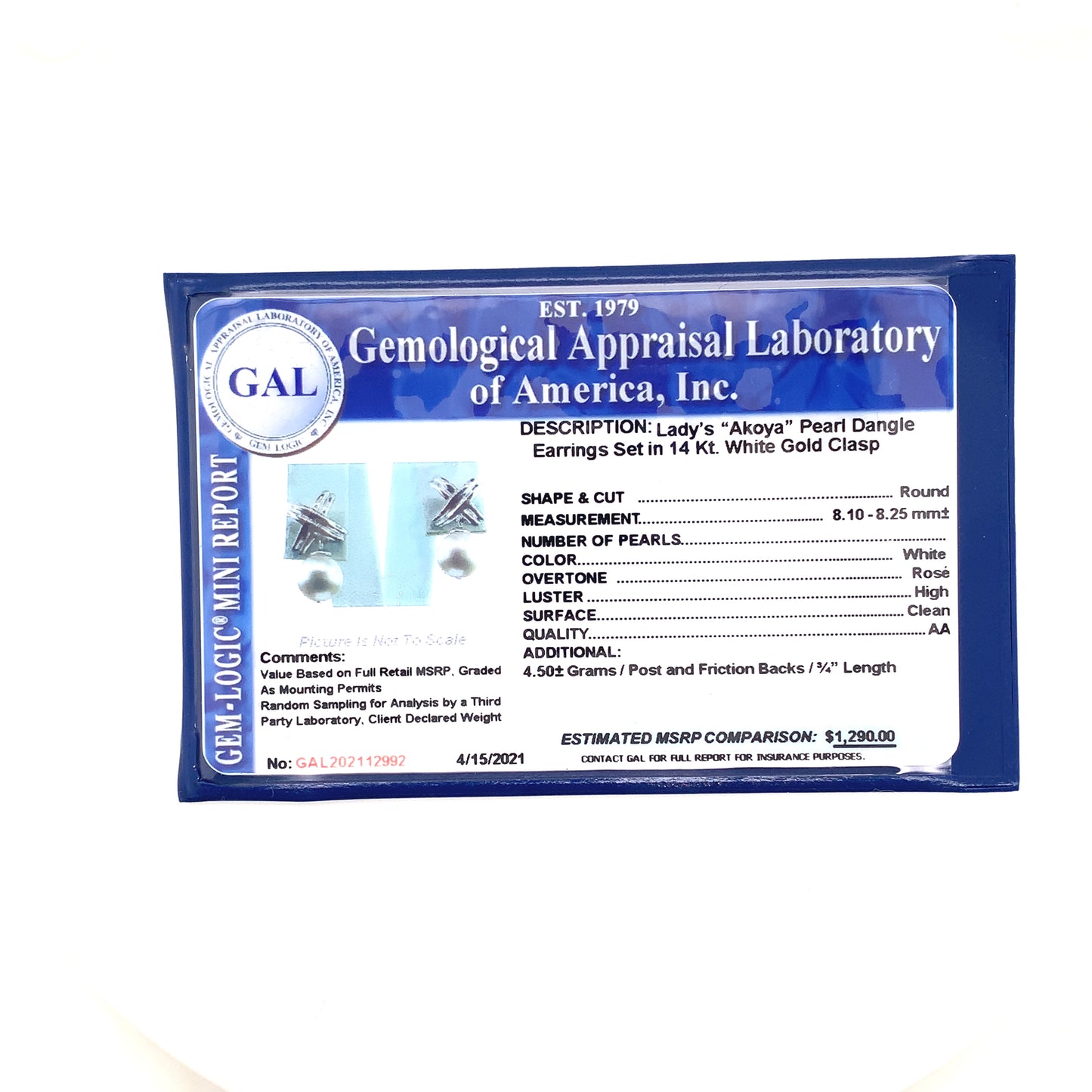 Akoya Pearl Dangle Earrings 14k Gold 8.25 mm 0.75" Certified $1,290 112992 - Certified Fine Jewelry