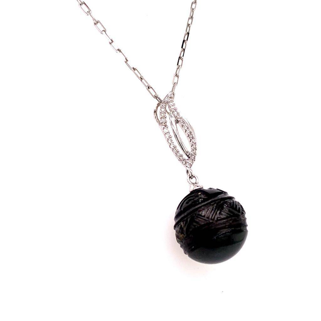 Tahitian Pearl Diamond Pendant 18k Gold 13.5 mm 16" Certified $2,450 817267 - Certified Fine Jewelry