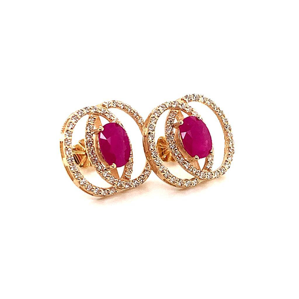 Diamond Ruby Stud Earrings 14k Yellow Gold 2.41 TCW Certified $5,950 018661 - Certified Fine Jewelry