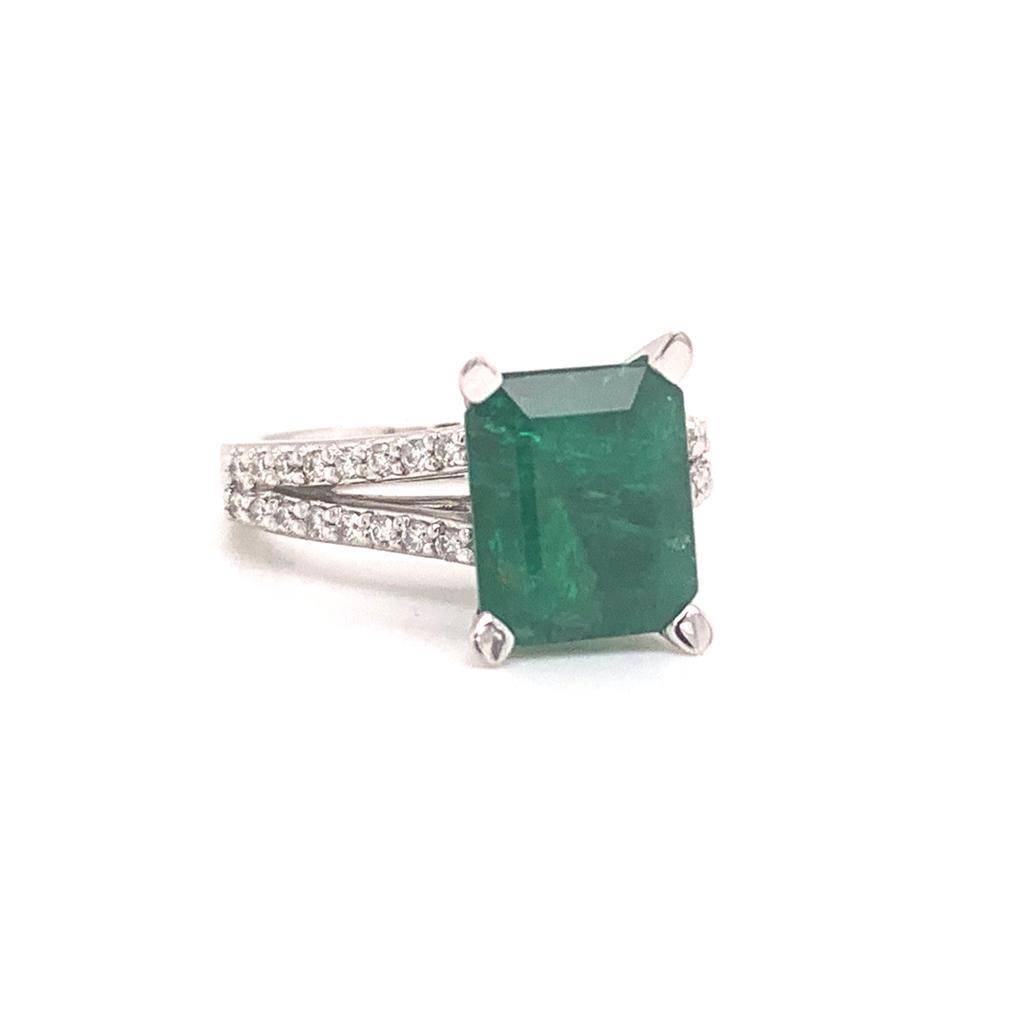 Diamond Emerald Platinum Ring 4.60 TCW Certified $7,950 920743 - Certified Fine Jewelry