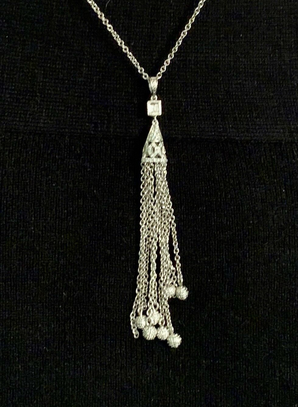 Diamond Necklace 18k Gold Tassel Pendant 19" Women Certified $3,000 820700 - Certified Fine Jewelry