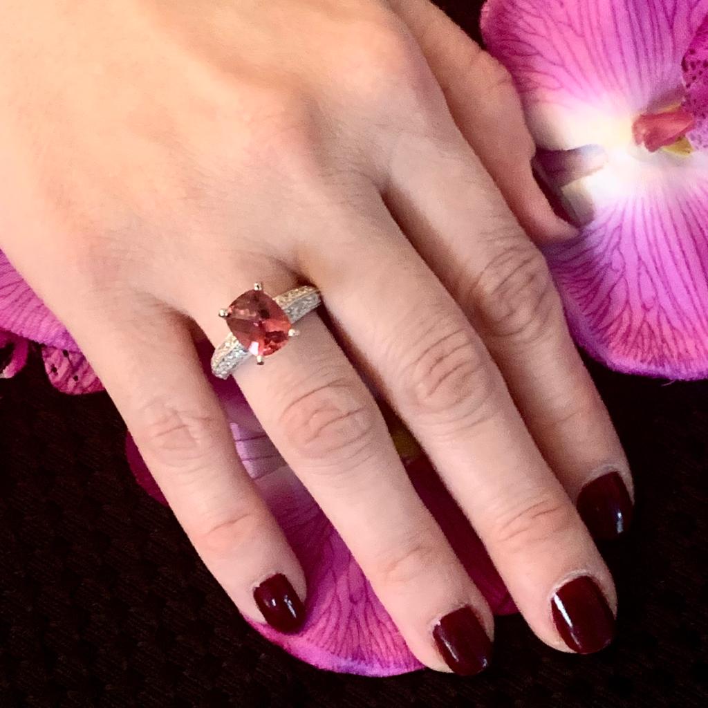 Diamond Tourmaline Rubellite Ring 6.75 14k Gold 4.10 TCW Women Certified $4,600 911206 - Certified Fine Jewelry