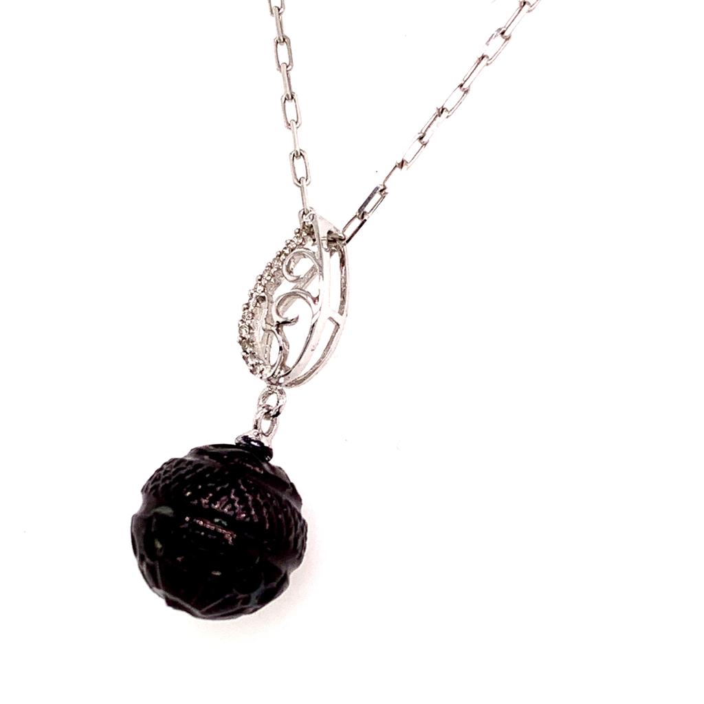 Carved Tahitian Pearl Necklace 18k Gold 11.2 mm 16" Certified $2,290 817266 - Certified Fine Jewelry