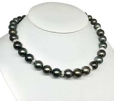 Diamond Tahitian Pearl 18k Gold Necklace 13.25 mm 17" Certified $24,500 914433 - Certified Fine Jewelry
